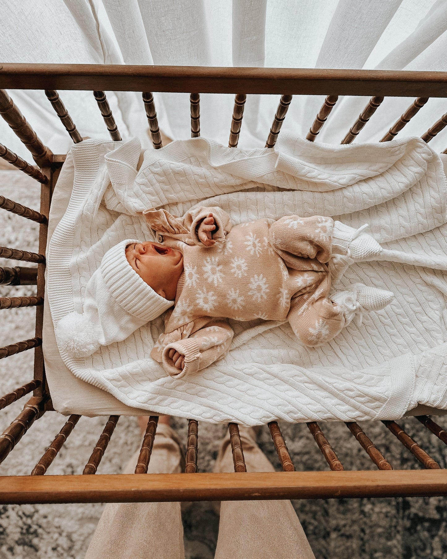 Luna + Luca Floral Organic Cotton Baby Girl Knit Jacquard Jumpsuit Onesie