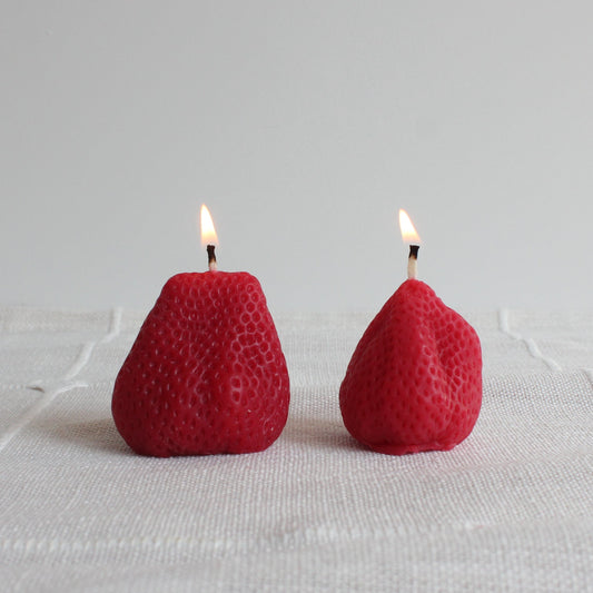 Big Strawberry Beeswax Candle Pair