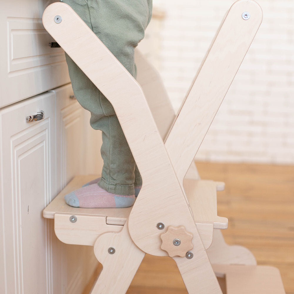Wood and Hearts Eco-Friendly Wooden Foldable Kitchen Tower Toddler Step Stool
