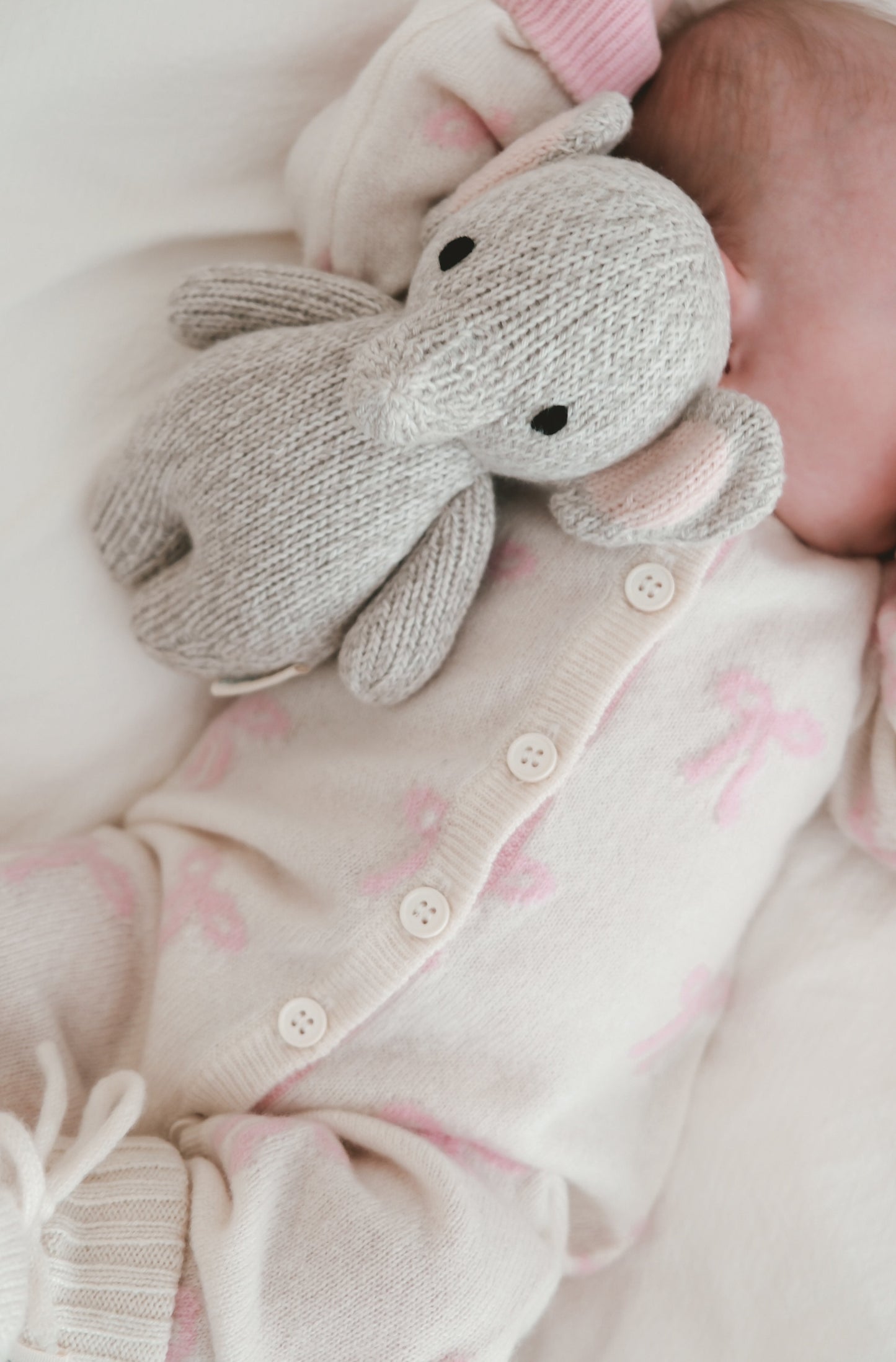 Luna + Luca Bow Cashmere Luxxe Baby Jumpsuit, Bonnet and Bootie Set