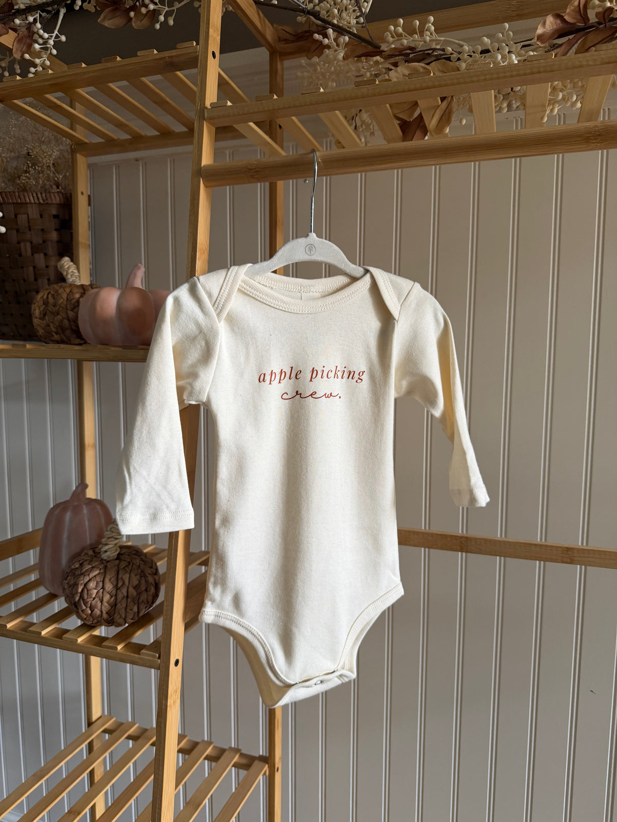 Apple Picking Crew Organic Cotton Baby Bodysuit – Long Sleeve, 0–18M