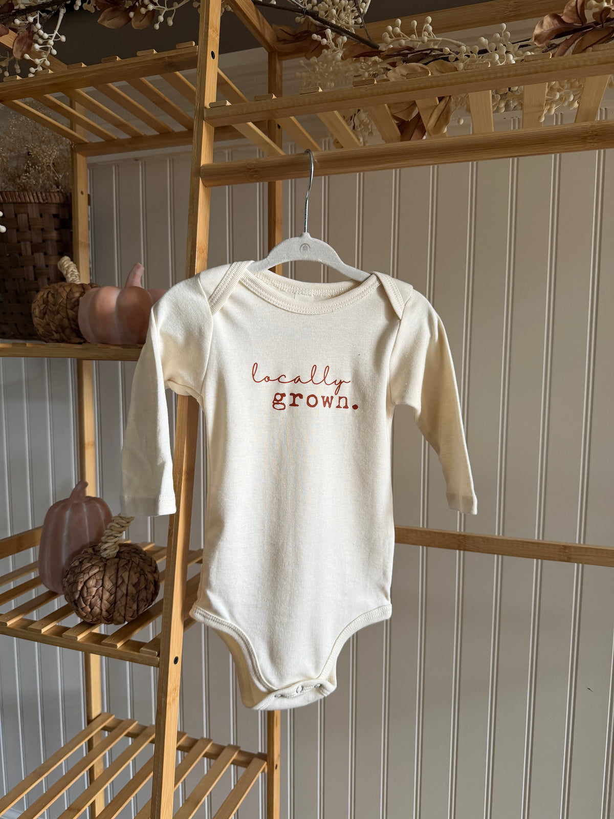 Locally Grown Organic Cotton Baby Bodysuit – Long Sleeve, 0–18M