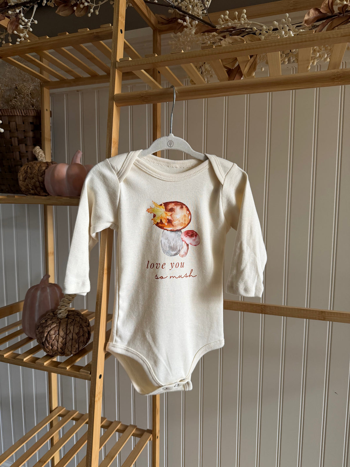Love You So Mush Organic Cotton Baby Bodysuit – Long Sleeve, 0–18M