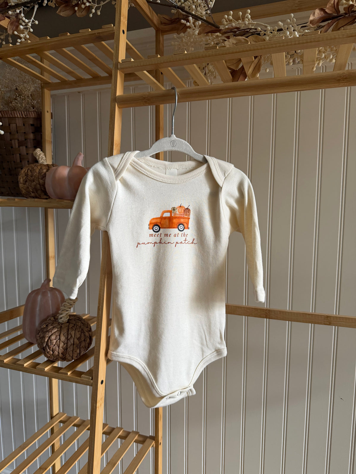Meet Me At The Pumpkin Patch Organic Cotton Baby Bodysuit – Long Sleeve, 0–18M