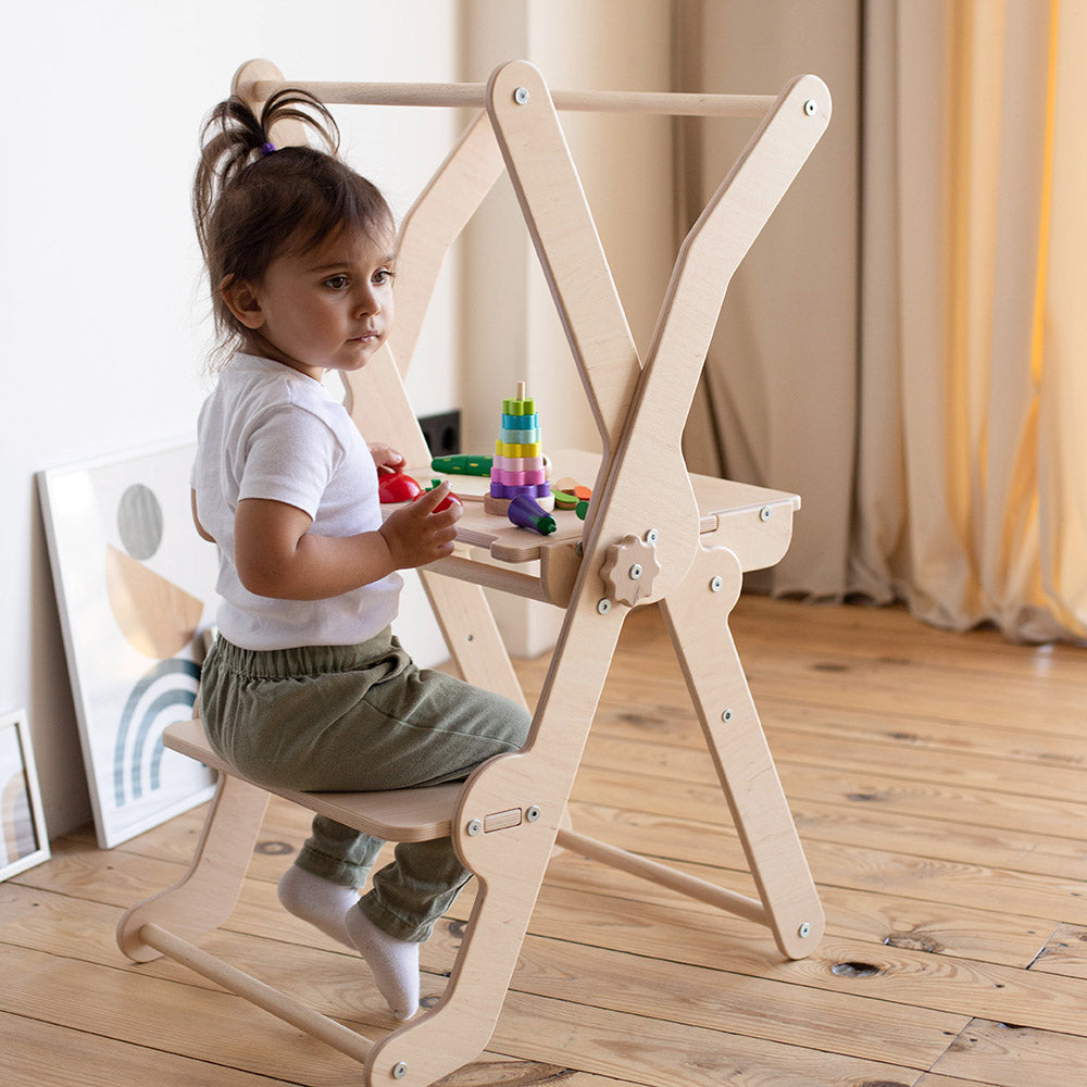 Wood and Hearts Eco-Friendly Wooden Foldable Kitchen Tower Toddler Step Stool