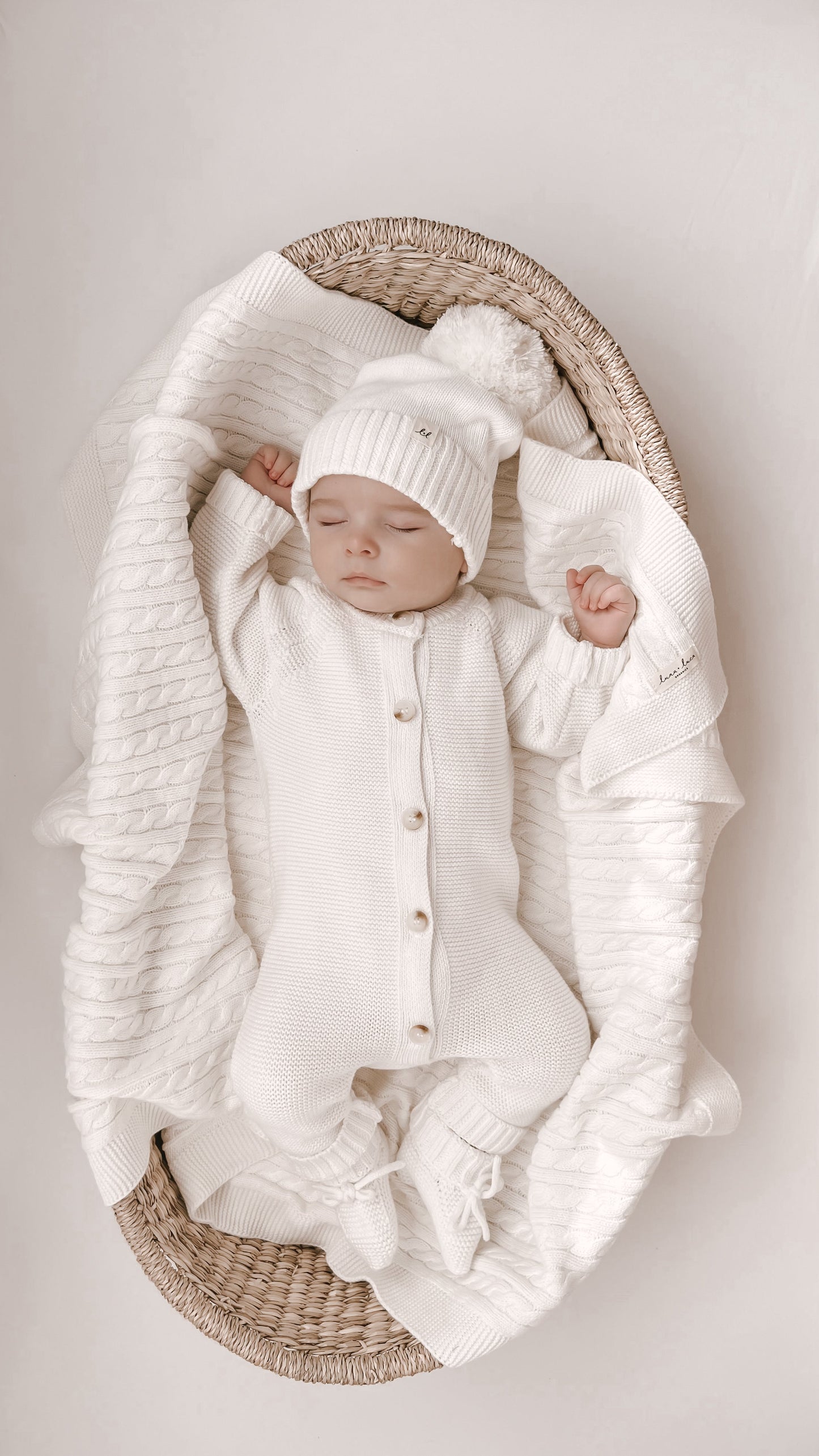Luna + Luca Organic Cotton Classic Purl Knit Baby Jumpsuit - White
