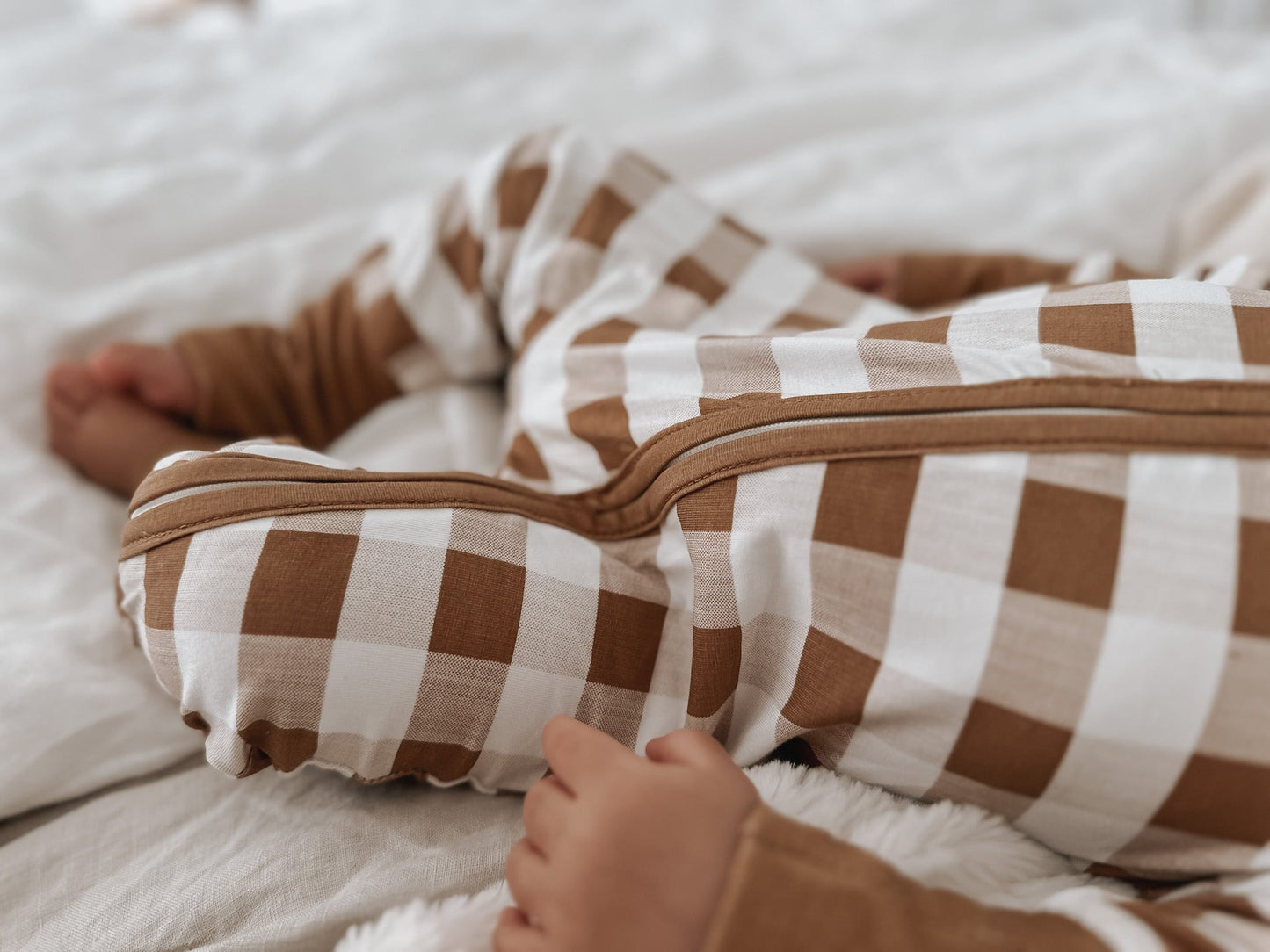 Luna + Luca Bamboo Zipped Baby Checkered Onesie Pajamas