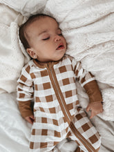 Load image into Gallery viewer, Luna + Luca Bamboo Zipped Baby Checkered Onesie Pajamas
