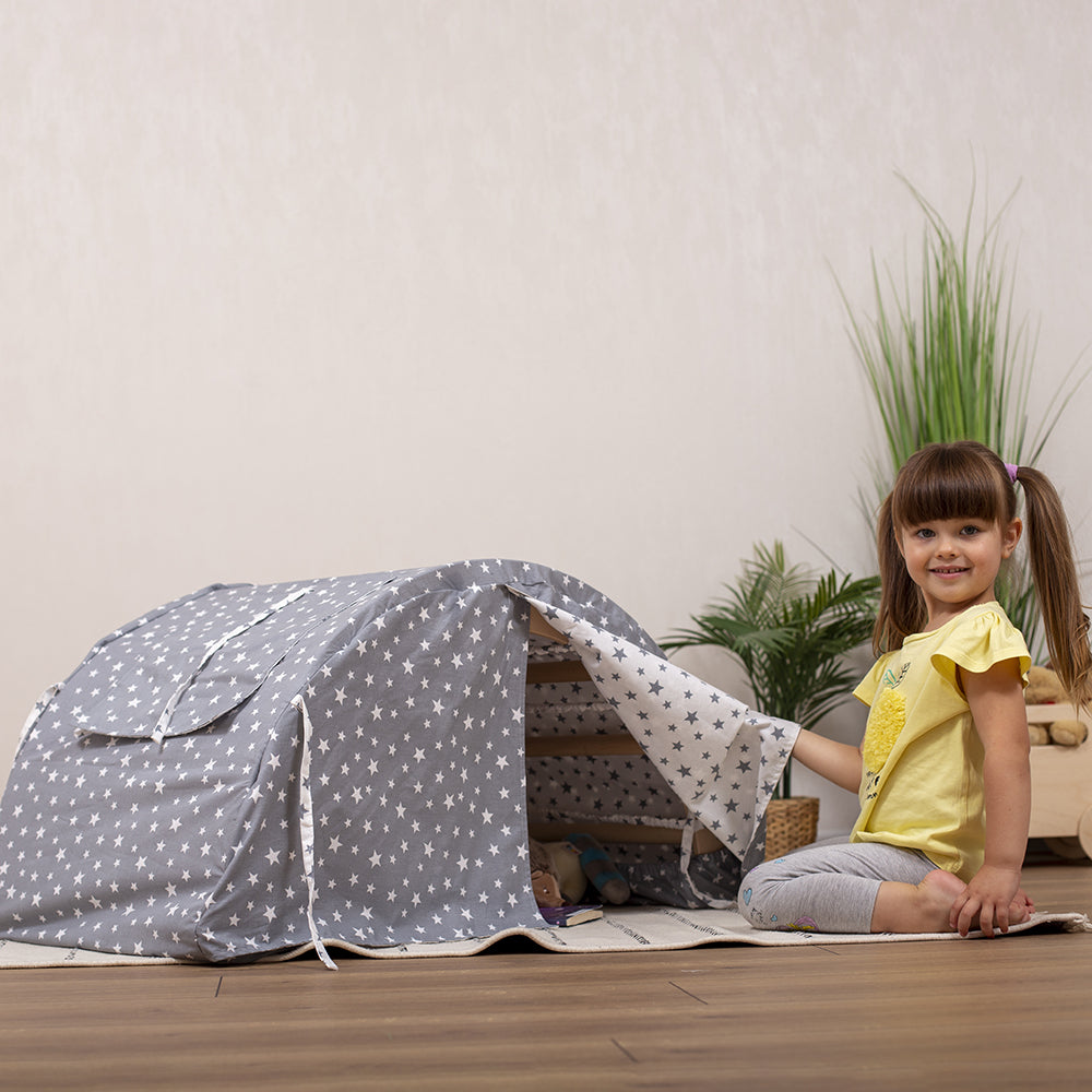 Wood and Hearts Eco-Friendly Wooden Large Montessori Climbing Arch with Cushion or Tent