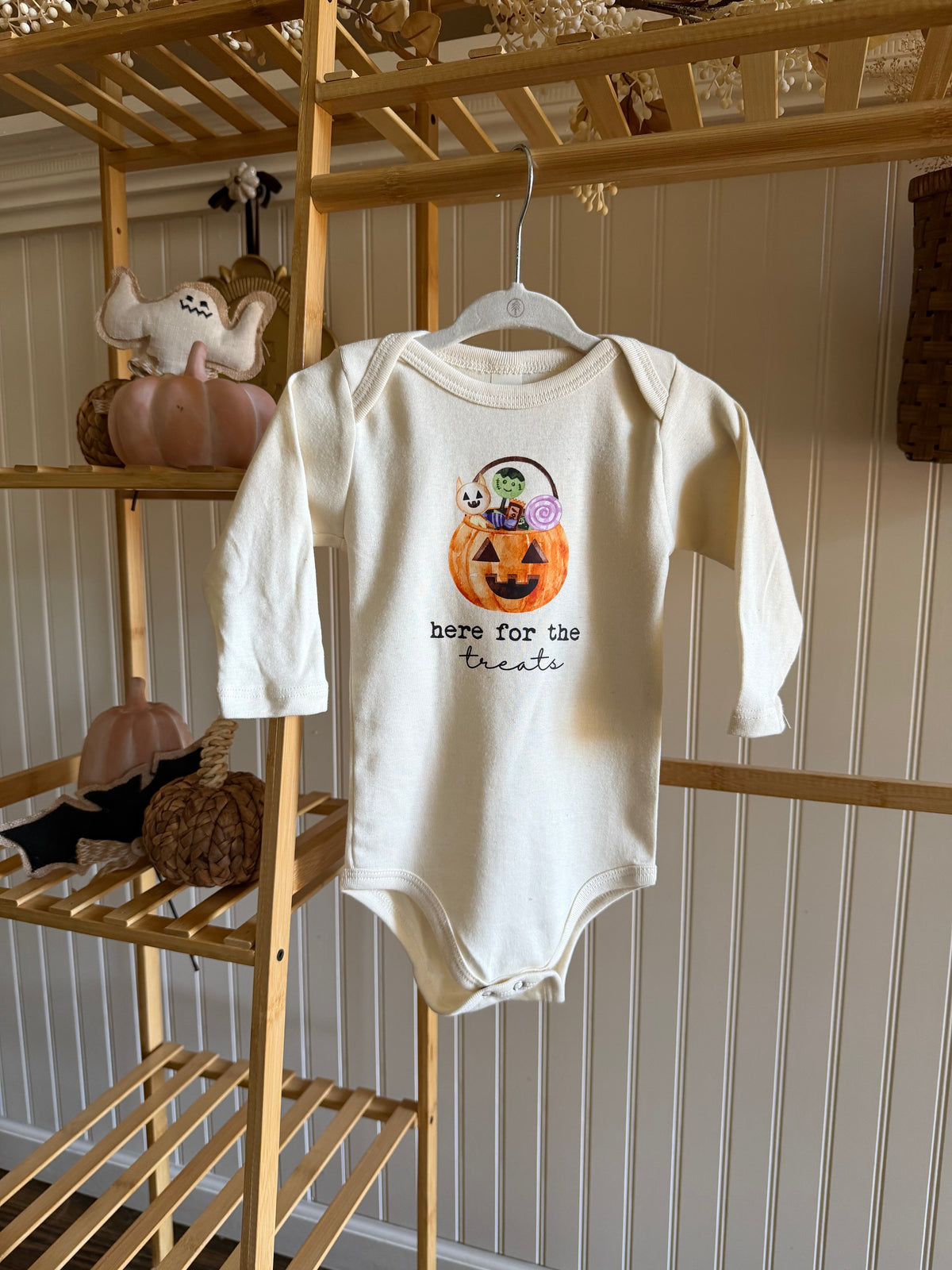 Here For The Treats Organic Cotton Baby Bodysuit – Long Sleeve, 0–18M