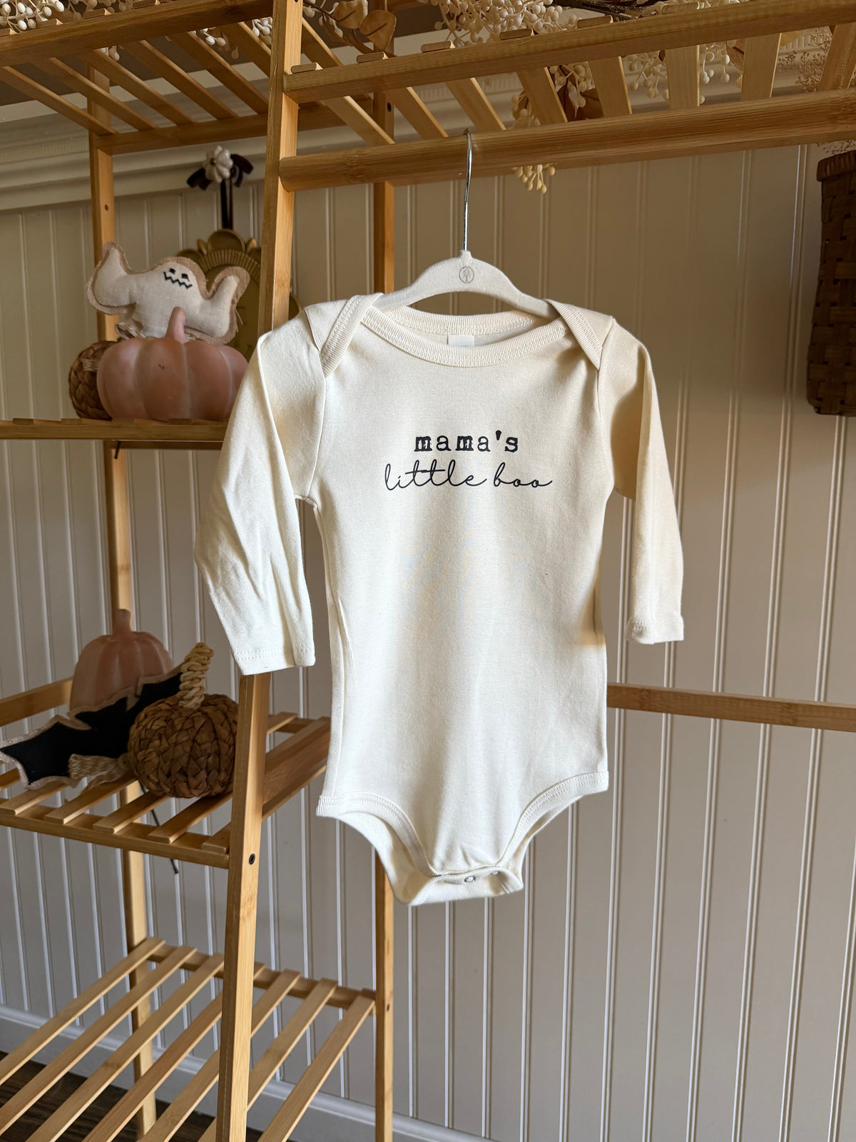 Mama’s Little Boo Organic Cotton Baby Bodysuit – Long Sleeve, 0–18M