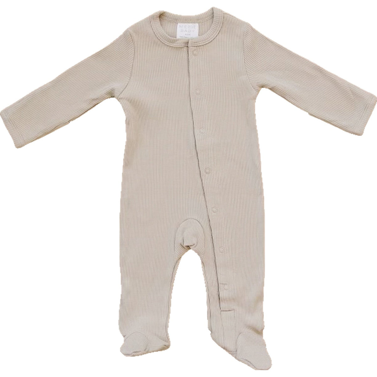 Mebie Baby Oatmeal Organic Cotton Ribbed Snap Footed Pajamas (NB–18 Months)