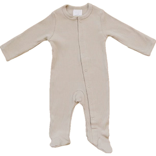 Mebie Baby Oatmeal Organic Cotton Ribbed Snap Footed Pajamas (NB–18 Months)