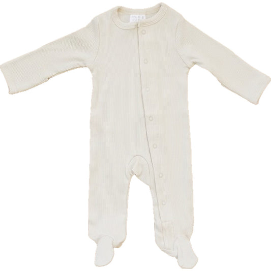 Mebie Baby Vanilla Organic Cotton Ribbed Snap Footed Pajamas (NB–18 Months)