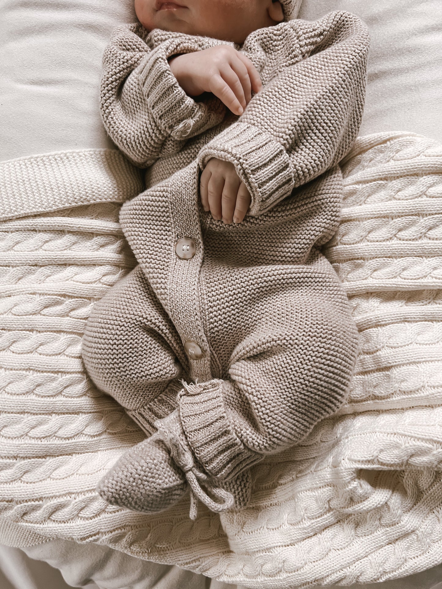 Luna + Luca Organic Cotton Cable Knit Gender-Neutral Baby Receiving Blanket - White