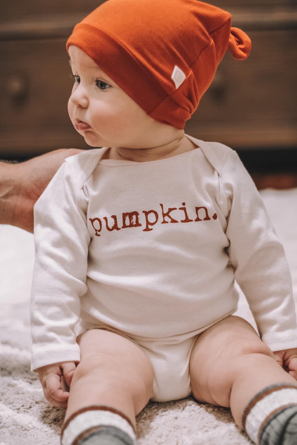 Pumpkin Organic Cotton Baby Bodysuit – Long Sleeve, 0–24M