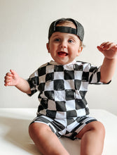 Load image into Gallery viewer, Organic Cotton Black &amp; White Checkered Shorts Set
