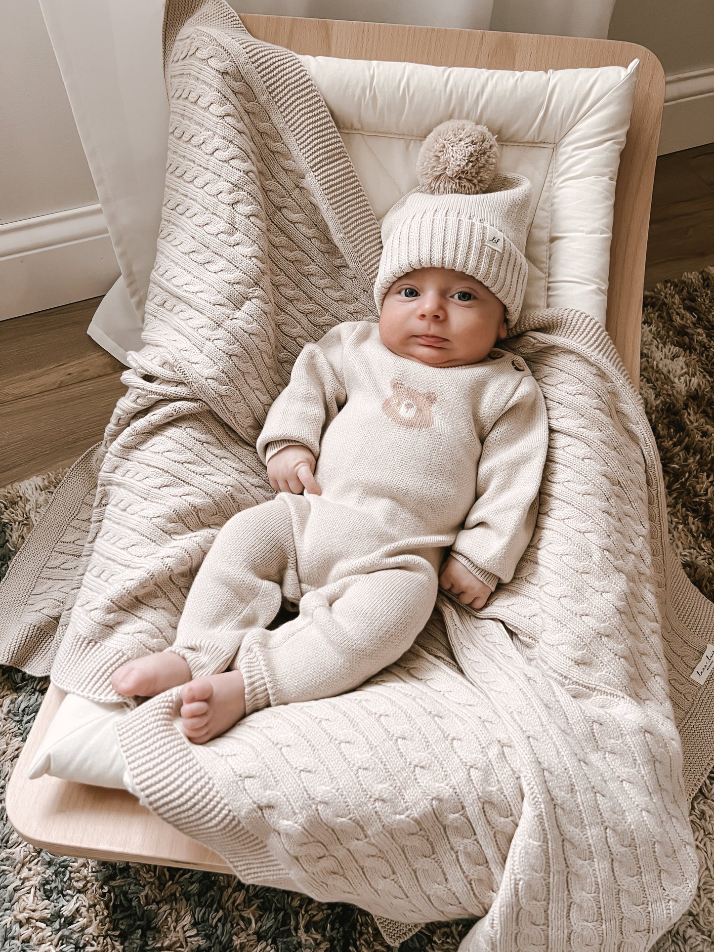 Luna + Luca Cable Knit Organic Cotton Baby Blanket - Beige