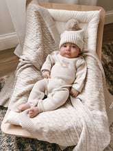 Load image into Gallery viewer, Luna + Luca Cable Knit Organic Cotton Baby Blanket - Beige
