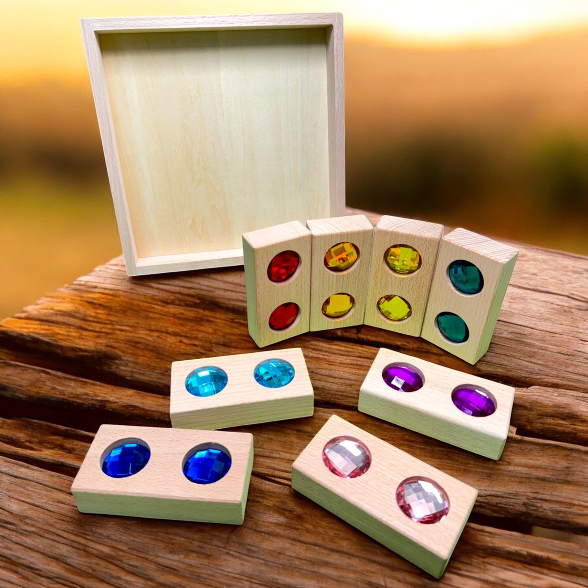 Green Elephant 8-Piece Rectangular Wooden Gem Blocks with Storage Tray – Beechwood