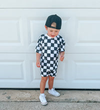 Load image into Gallery viewer, Organic Cotton Black &amp; White Checkered Shorts Set
