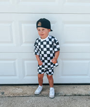 Load image into Gallery viewer, Organic Cotton Black &amp; White Checkered Shorts Set
