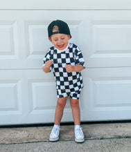 Load image into Gallery viewer, Organic Cotton Black &amp; White Checkered Shorts Set
