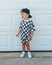 Load image into Gallery viewer, Organic Cotton Black &amp; White Checkered Shorts Set
