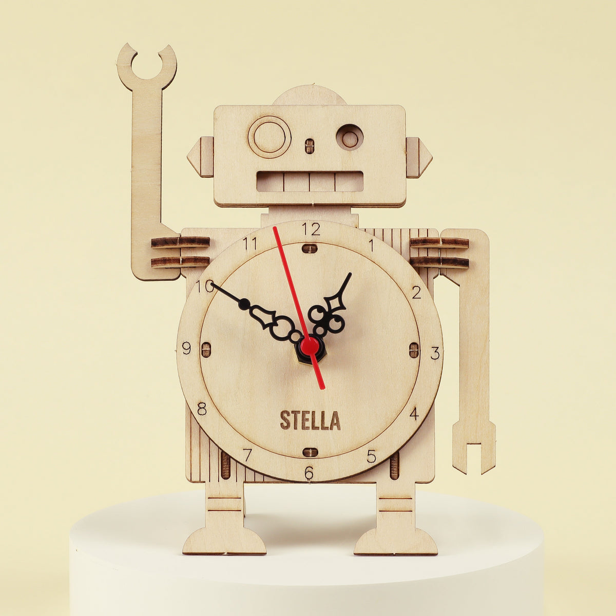Kitsville Robot Clock DIY Kit – Wooden STEM Building Kit for Kids 6+