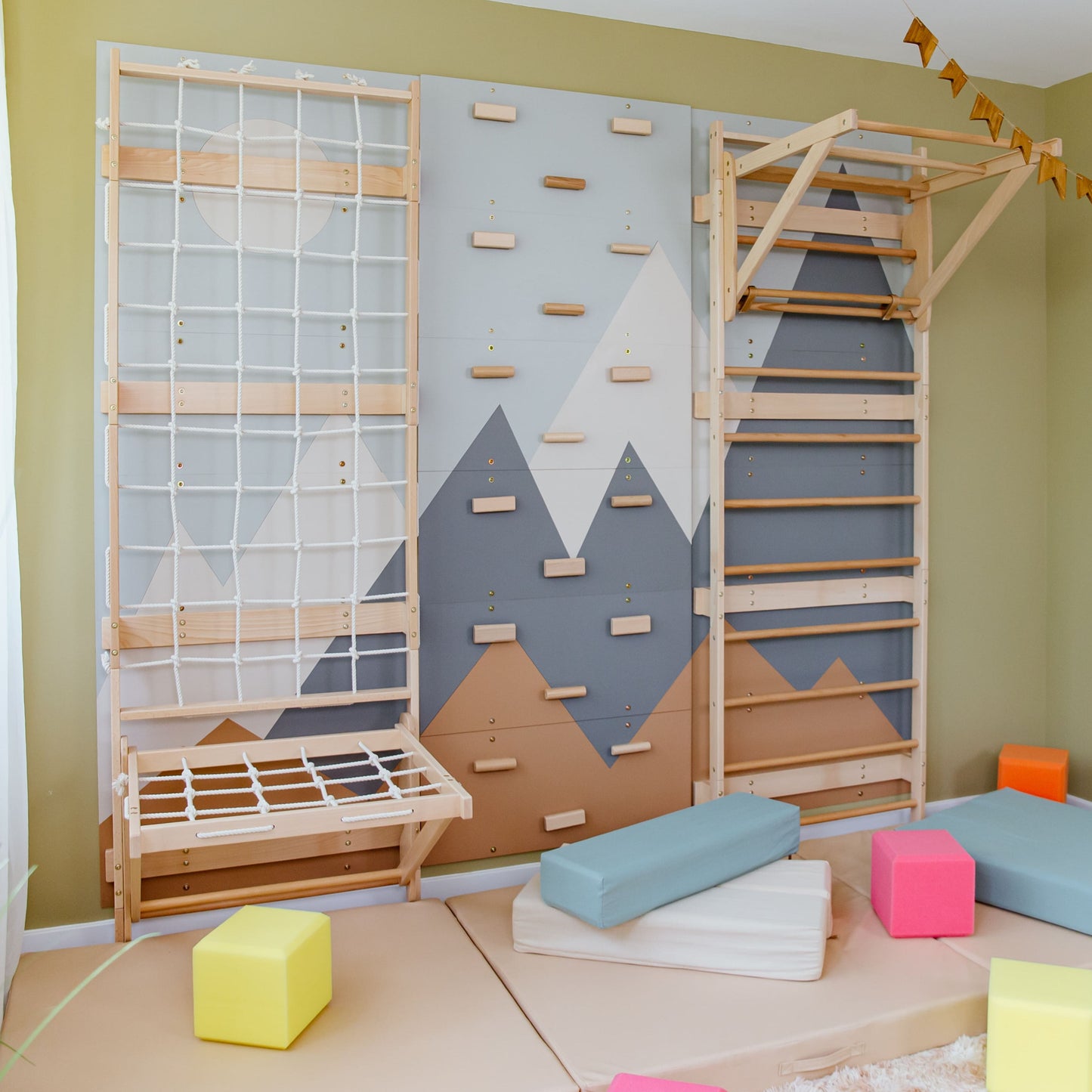 Wood and Hearts 3-in-1 Swedish Ladder Wall Gym for Kids 3+