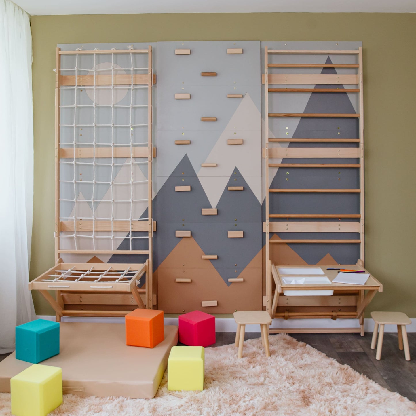 Wood and Hearts 3-in-1 Swedish Ladder Wall Gym for Kids 3+