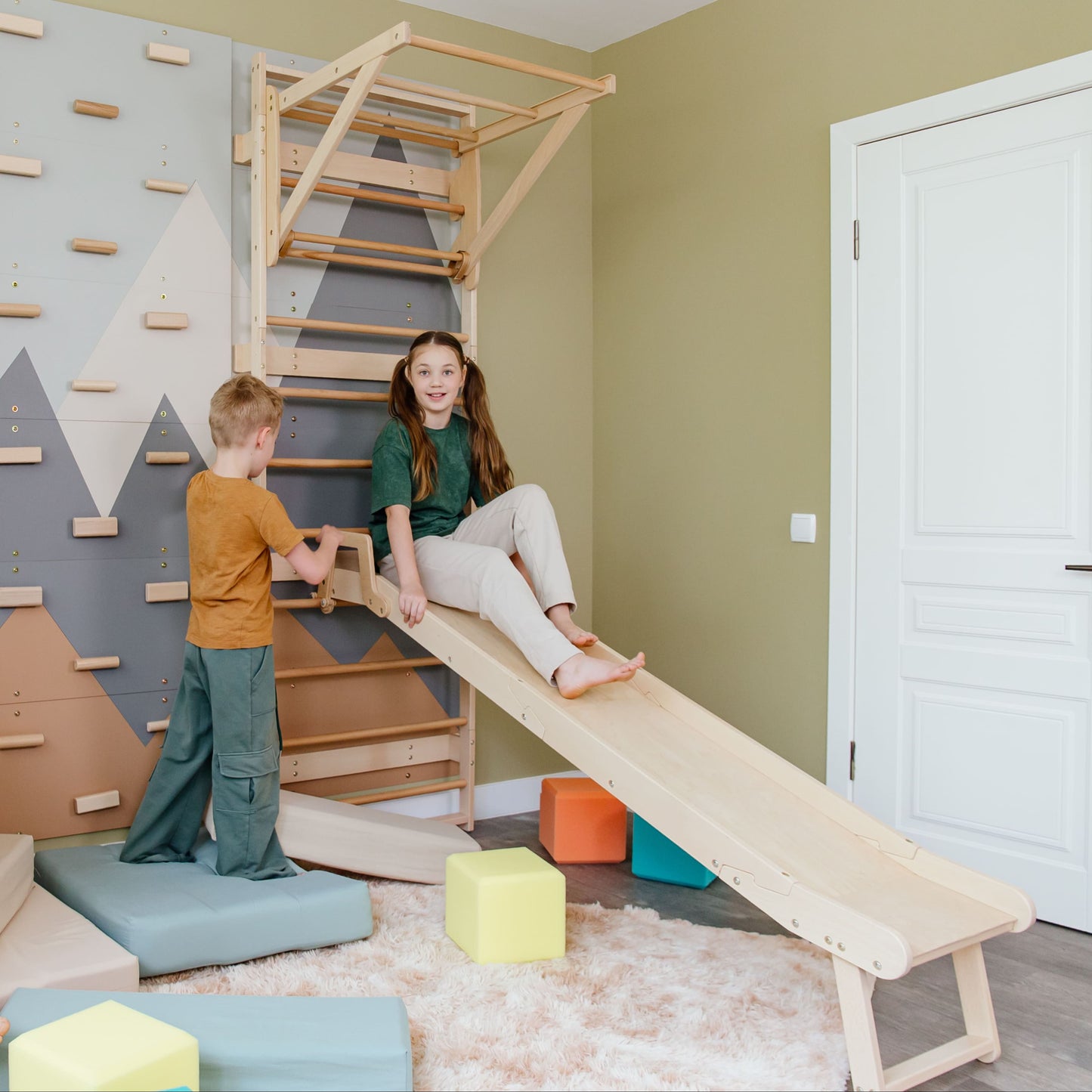 Wood and Hearts 3-in-1 Swedish Ladder Wall Gym for Kids 3+