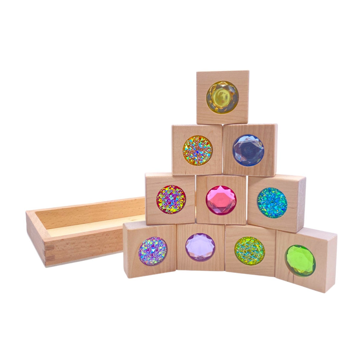 Green Elephant Wooden Gem Blocks with Storage Tray – Square, Rectangular & 3D Cube Styles