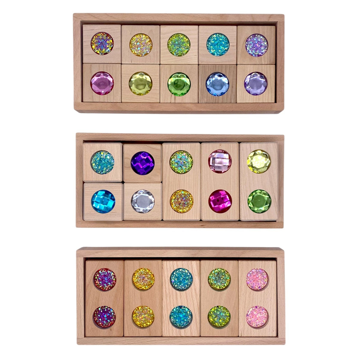 Green Elephant Wooden Gem Blocks with Storage Tray – Square, Rectangular & 3D Cube Styles