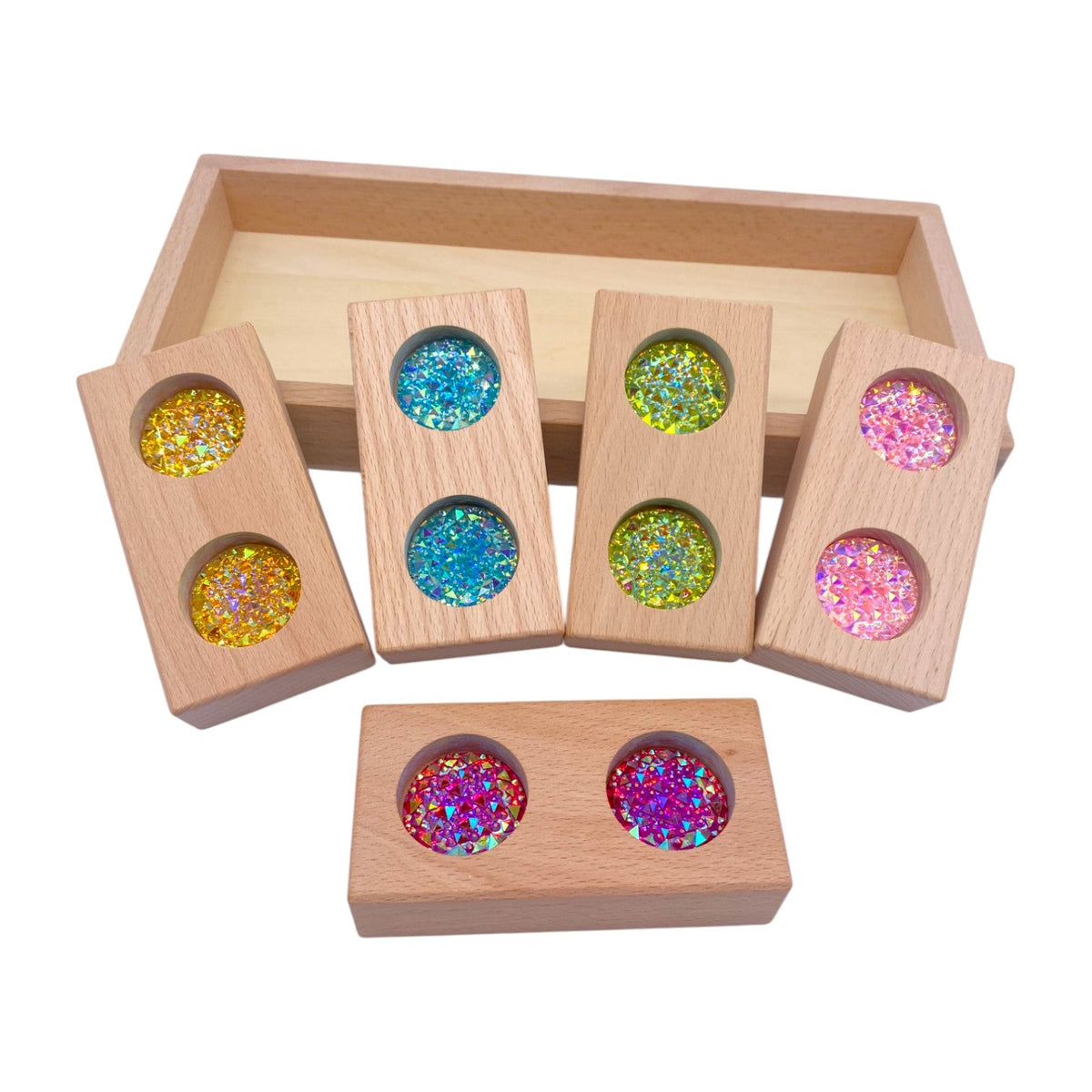 Green Elephant Wooden Gem Blocks with Storage Tray – Square, Rectangular & 3D Cube Styles