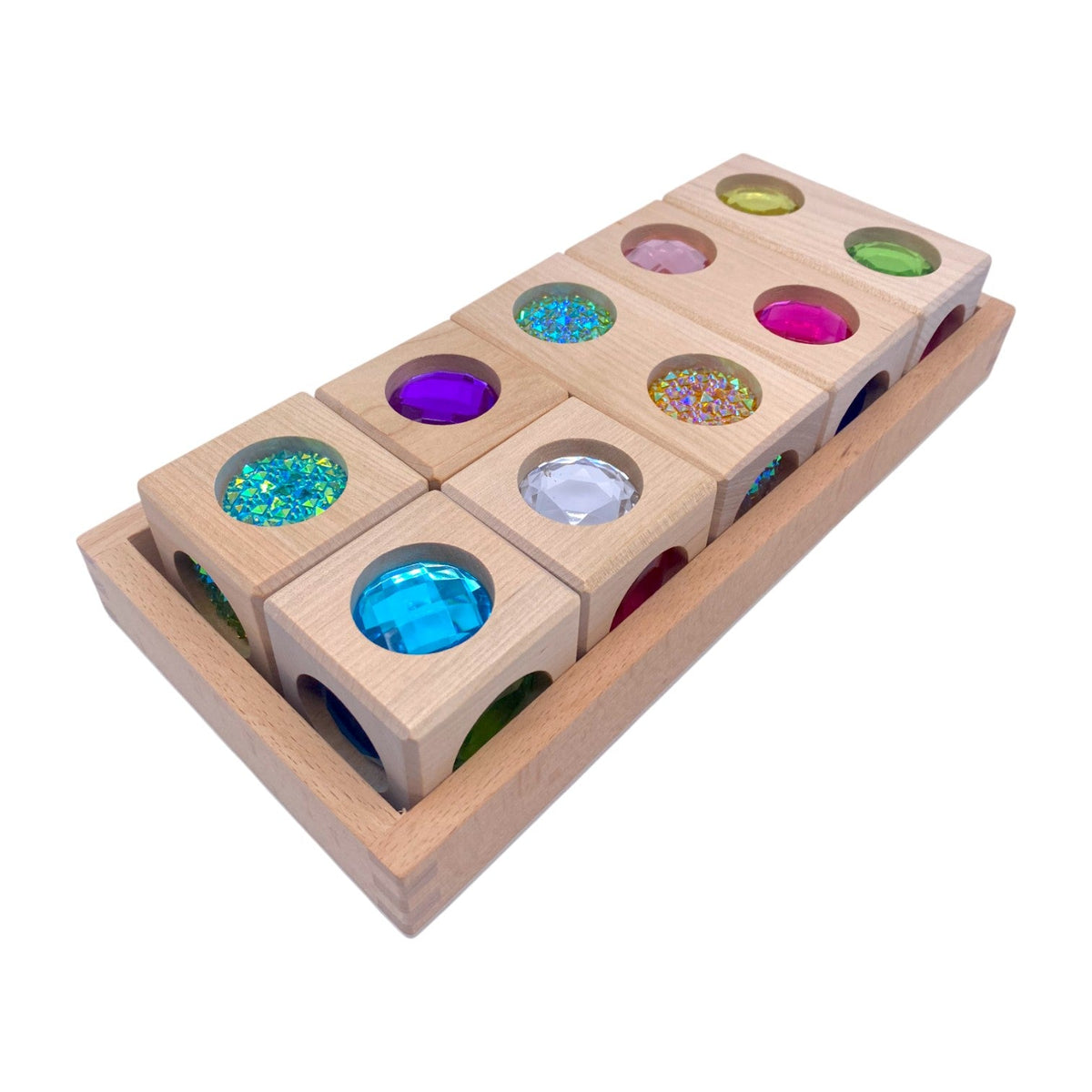 Green Elephant Wooden Gem Blocks with Storage Tray – Square, Rectangular & 3D Cube Styles
