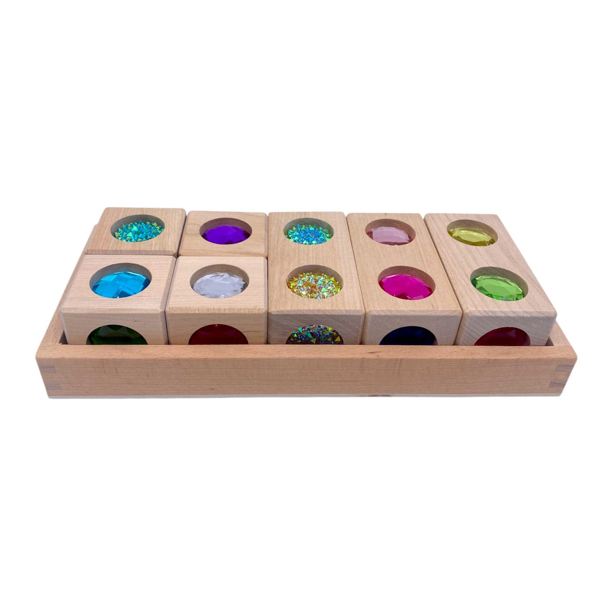 Green Elephant Wooden Gem Blocks with Storage Tray – Square, Rectangular & 3D Cube Styles