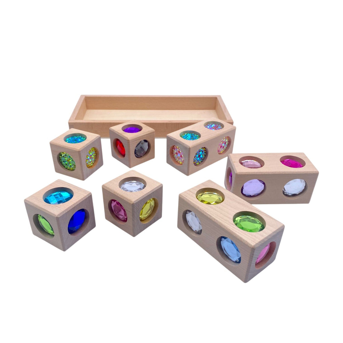 Green Elephant Wooden Gem Blocks with Storage Tray – Square, Rectangular & 3D Cube Styles