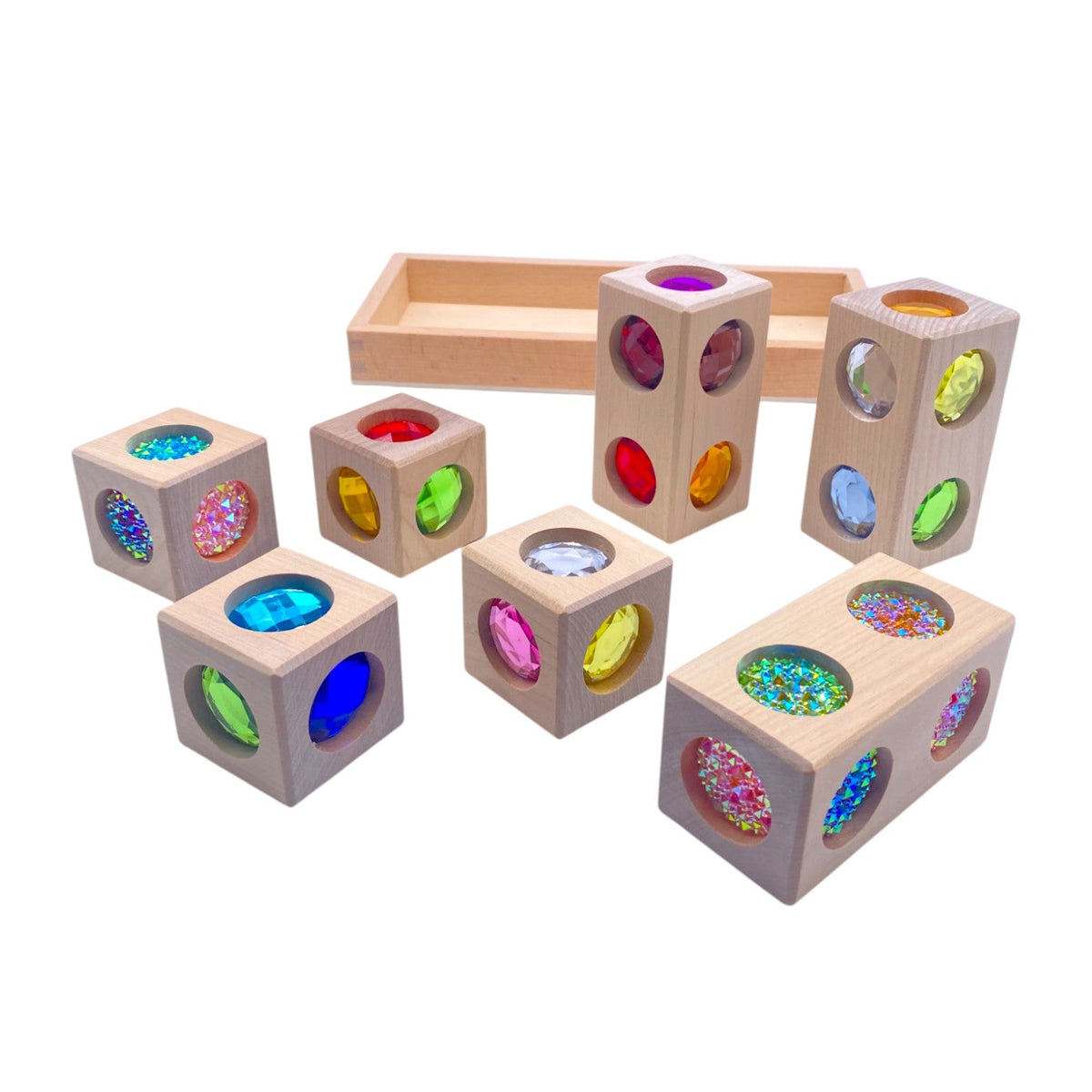 Green Elephant Wooden Gem Blocks with Storage Tray – Square, Rectangular & 3D Cube Styles