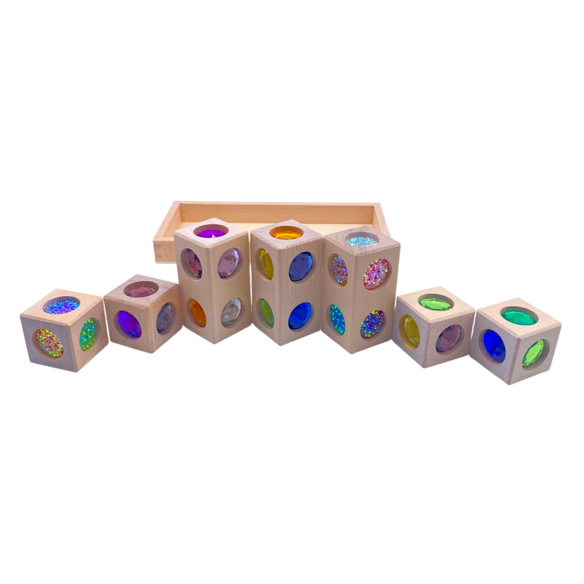 Green Elephant Wooden Gem Blocks with Storage Tray – Square, Rectangular & 3D Cube Styles