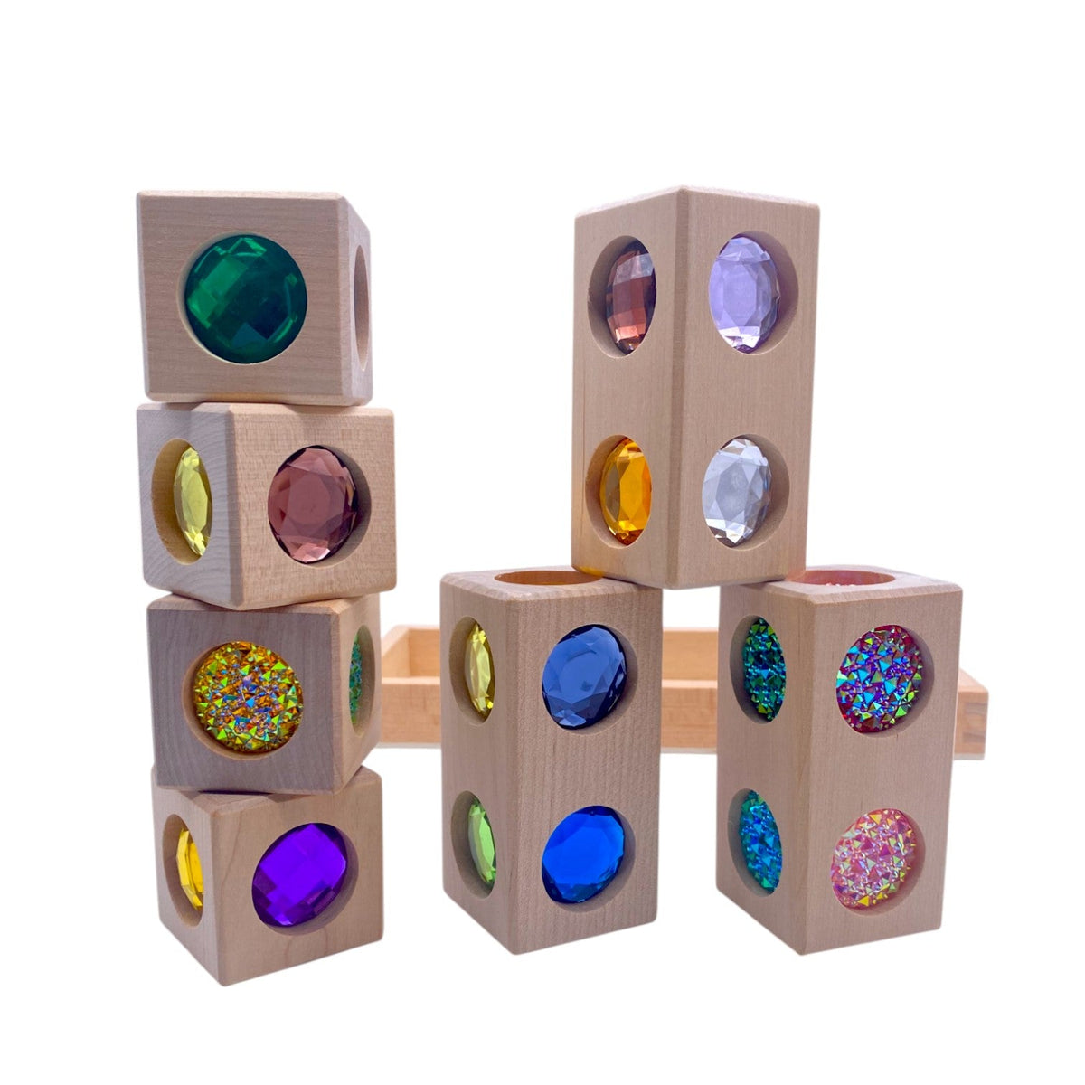 Green Elephant Wooden Gem Blocks with Storage Tray – Square, Rectangular & 3D Cube Styles