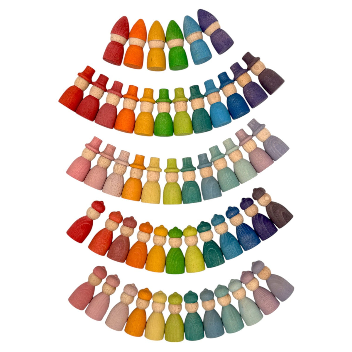 Green Elephant Wooden Peg Dolls Collection – Wizard, Gnome & Acorn Styles in Stained Beechwood