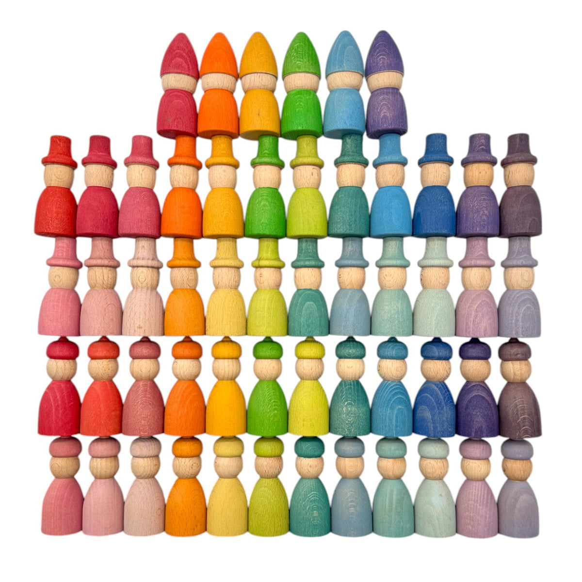 Green Elephant Wooden Peg Dolls Collection – Wizard, Gnome & Acorn Styles in Stained Beechwood