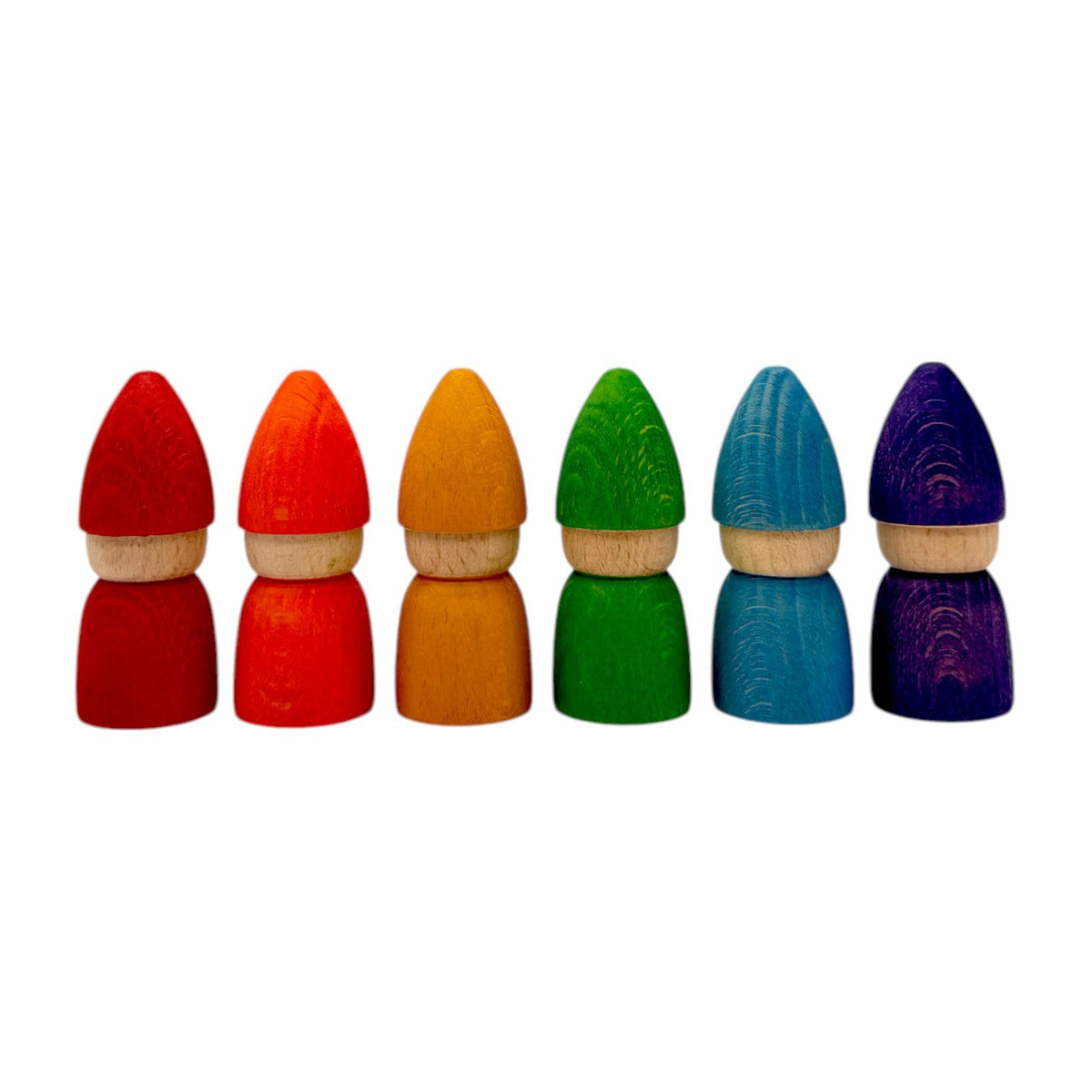 Green Elephant Wooden Peg Dolls Collection – Wizard, Gnome & Acorn Styles in Stained Beechwood