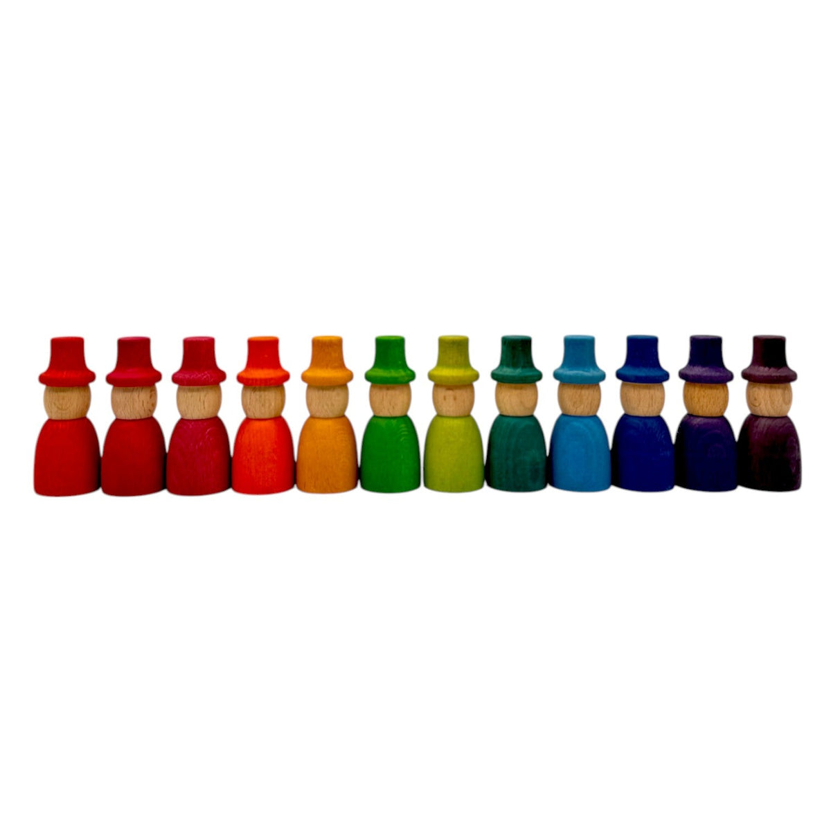 Green Elephant Wooden Peg Dolls Collection – Wizard, Gnome & Acorn Styles in Stained Beechwood