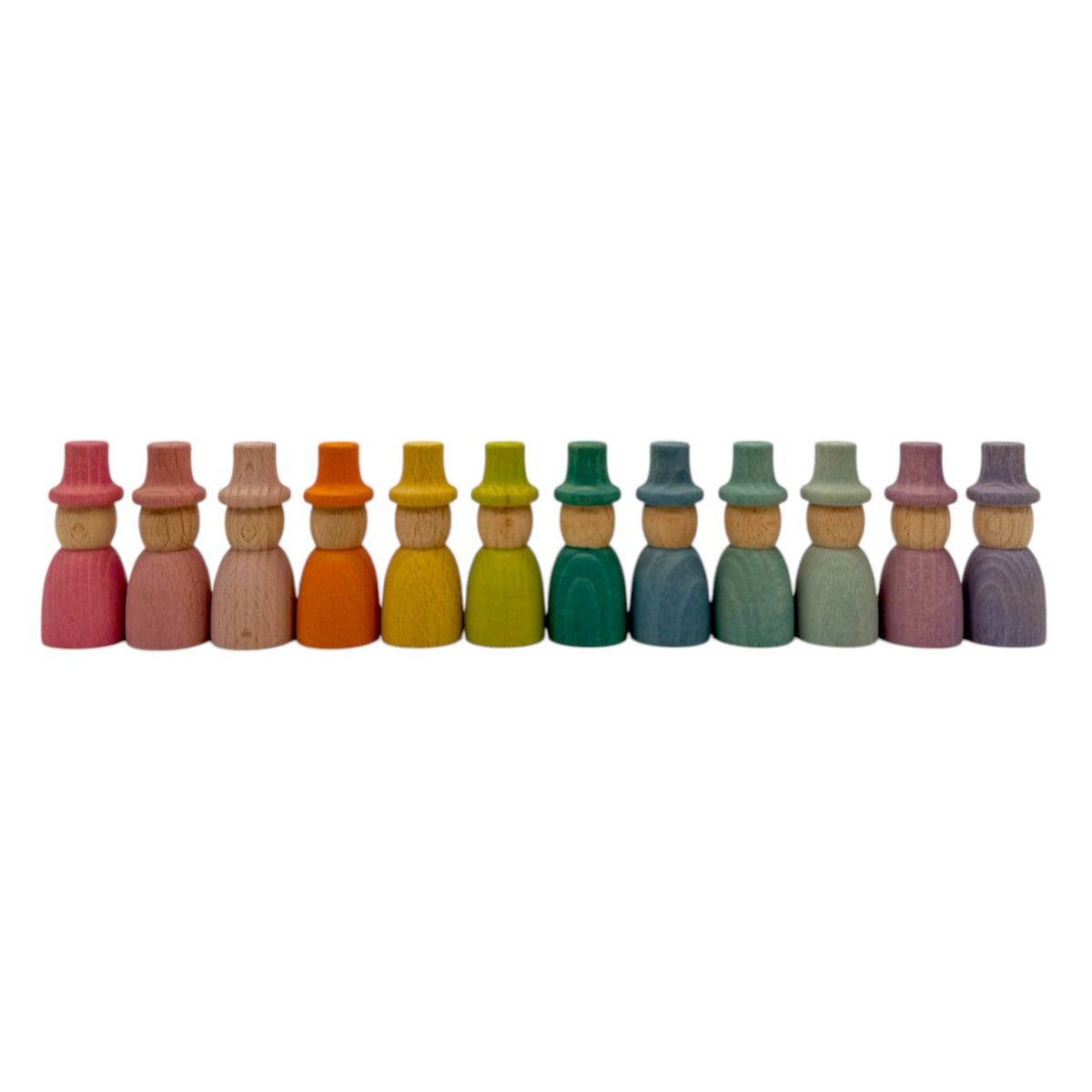 Green Elephant Wooden Peg Dolls Collection – Wizard, Gnome & Acorn Styles in Stained Beechwood