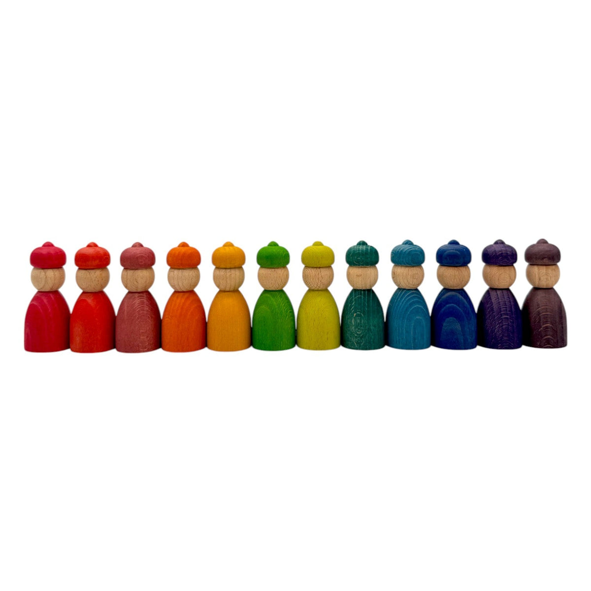 Green Elephant Wooden Peg Dolls Collection – Wizard, Gnome & Acorn Styles in Stained Beechwood