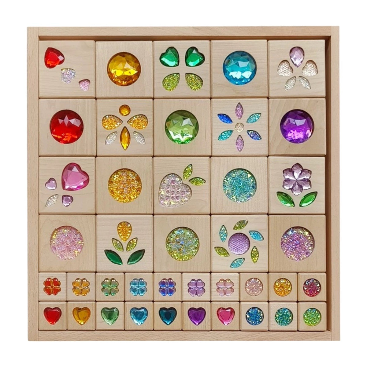 Green Elephant Sparkle Garden Wooden Gem Block Set with Tray – 30 or 40 Pieces
