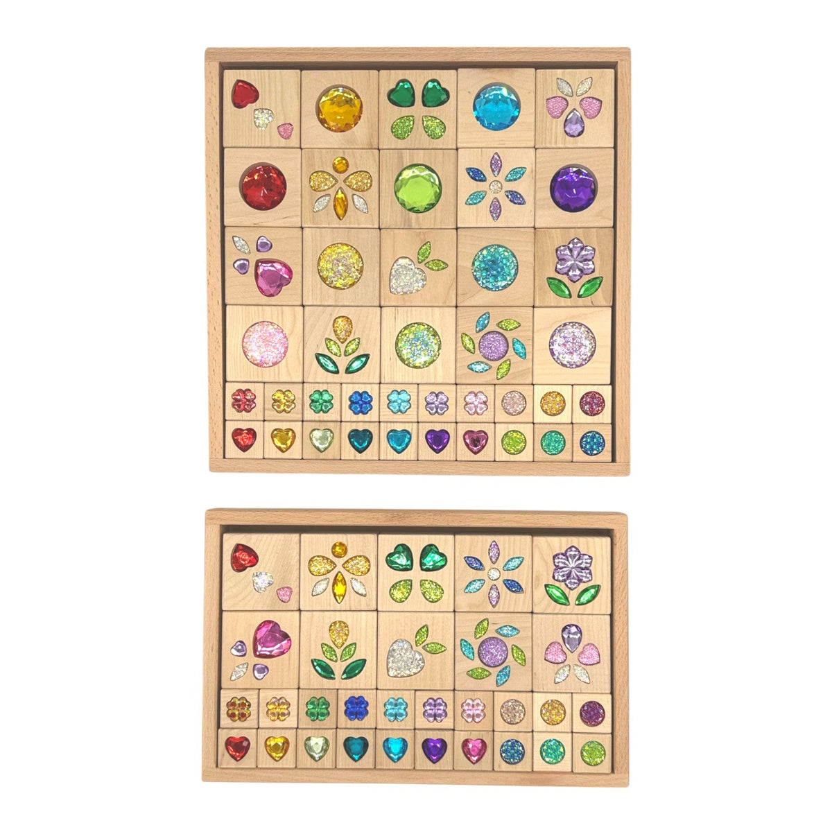 Green Elephant Sparkle Garden Wooden Gem Block Set with Tray – 30 or 40 Pieces