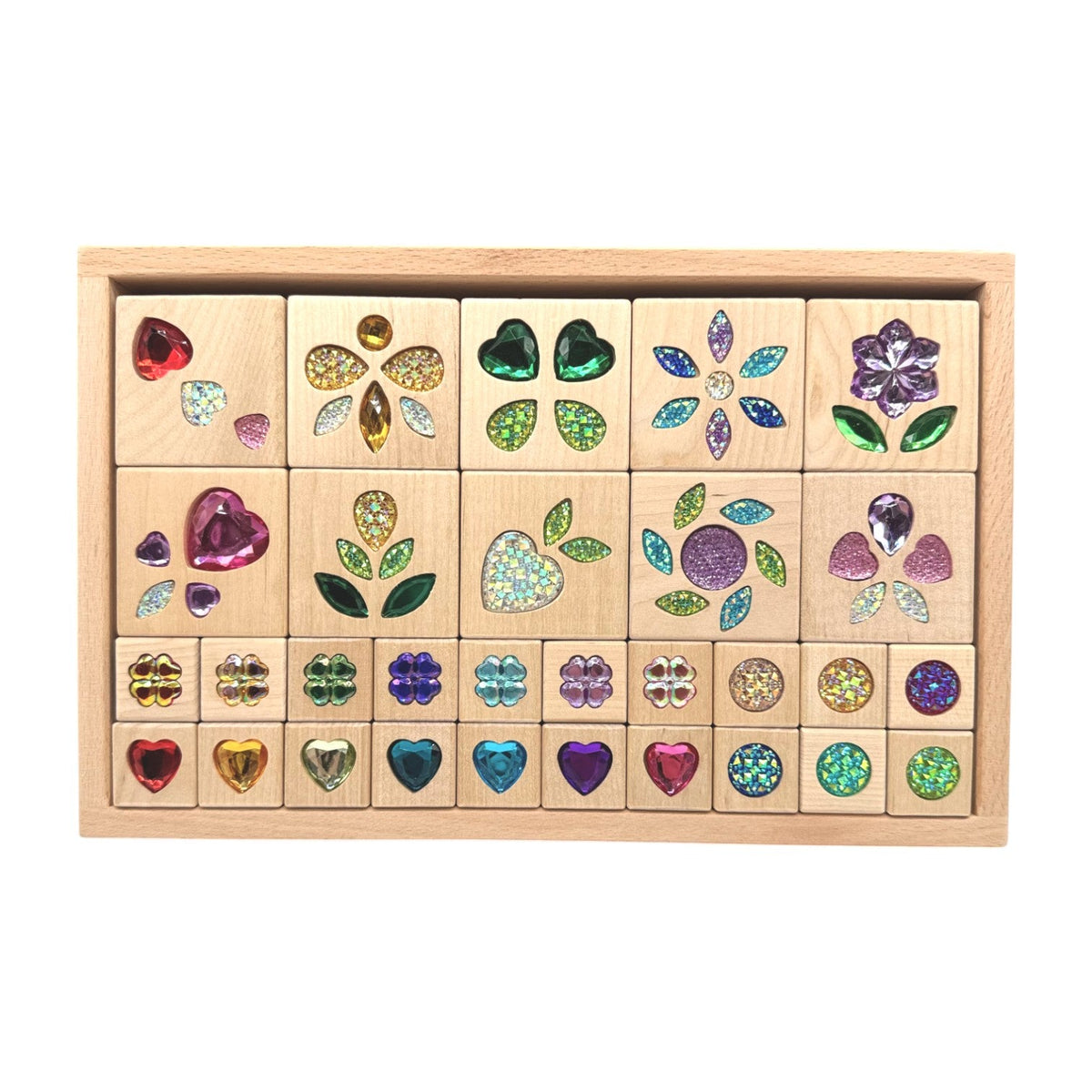 Green Elephant Sparkle Garden Wooden Gem Block Set with Tray – 30 or 40 Pieces